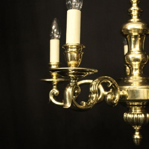 ENGLISH BRASS 5 LIGHT ANTIQUE CHANDELIER - ADDITIONAL PHOTO 1