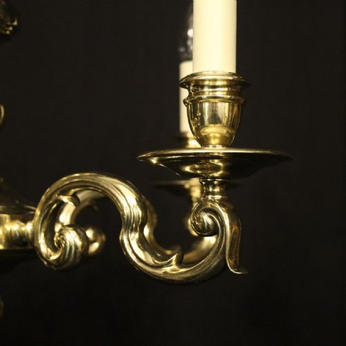 ENGLISH BRASS 5 LIGHT ANTIQUE CHANDELIER - ADDITIONAL PHOTO 2