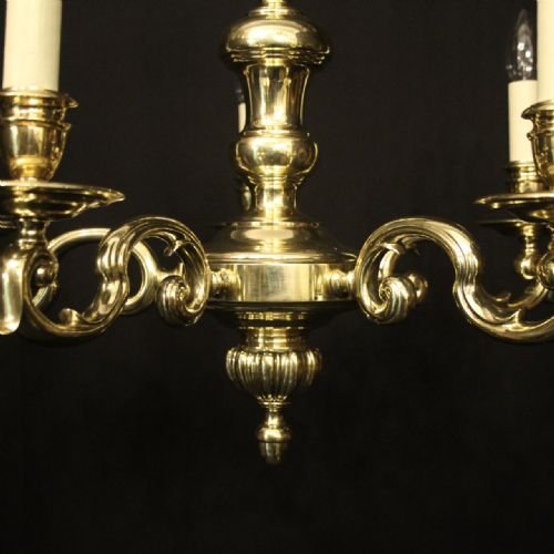 ENGLISH BRASS 5 LIGHT ANTIQUE CHANDELIER - ADDITIONAL PHOTO 4