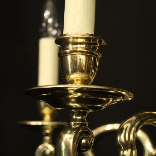 ENGLISH BRASS 5 LIGHT ANTIQUE CHANDELIER - ADDITIONAL PHOTO 5