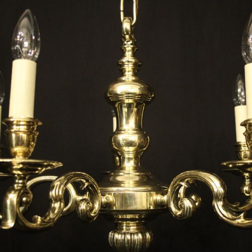 ENGLISH BRASS 5 LIGHT ANTIQUE CHANDELIER - ADDITIONAL PHOTO 6