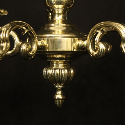 ENGLISH BRASS 5 LIGHT ANTIQUE CHANDELIER - ADDITIONAL PHOTO 8