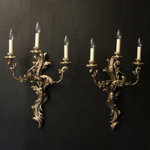 french large pair of silver giltwood antique wall lights - CATEGORY: ANTIQUE LIGHTING - DATED 1920