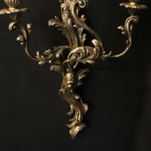 FRENCH LARGE PAIR OF SILVER GILTWOOD ANTIQUE WALL LIGHTS - ADDITIONAL PHOTO 4