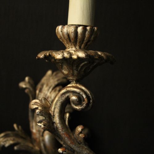 FRENCH LARGE PAIR OF SILVER GILTWOOD ANTIQUE WALL LIGHTS - ADDITIONAL PHOTO 5
