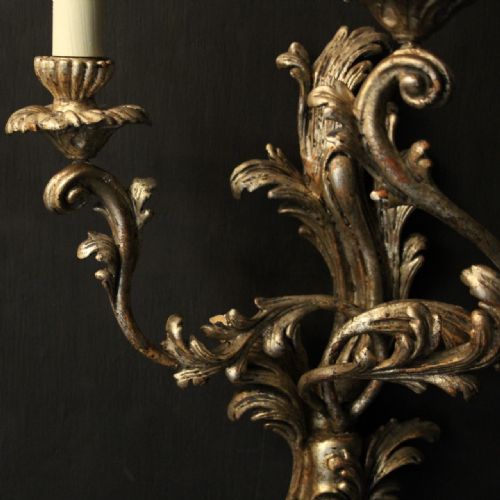 FRENCH LARGE PAIR OF SILVER GILTWOOD ANTIQUE WALL LIGHTS - ADDITIONAL PHOTO 6