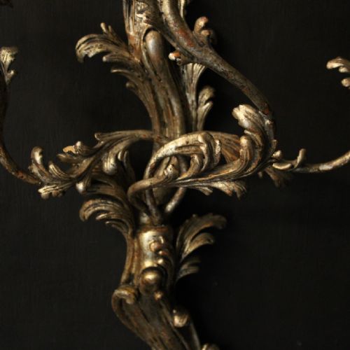 FRENCH LARGE PAIR OF SILVER GILTWOOD ANTIQUE WALL LIGHTS - ADDITIONAL PHOTO 7