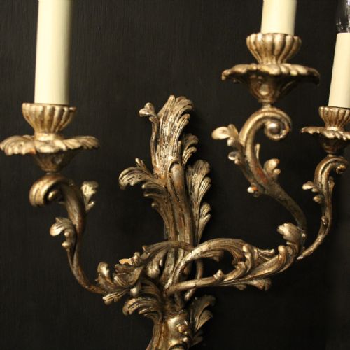 FRENCH LARGE PAIR OF SILVER GILTWOOD ANTIQUE WALL LIGHTS - ADDITIONAL PHOTO 8