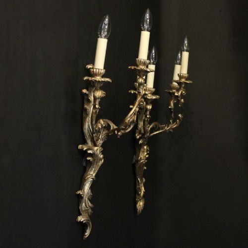FRENCH LARGE PAIR OF SILVER GILTWOOD ANTIQUE WALL LIGHTS - ADDITIONAL PHOTO 9