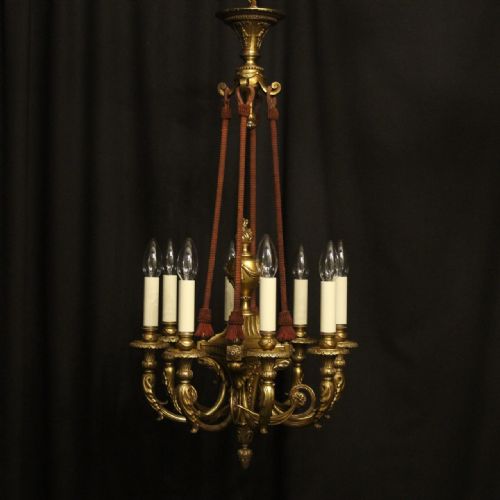 french gilded bronze 8 light antique chandelier - CATEGORY: ANTIQUE LIGHTING - DATED 19TH CENTURY