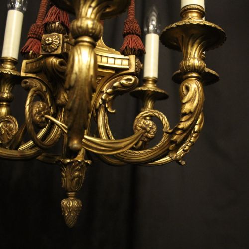 FRENCH GILDED BRONZE 8 LIGHT ANTIQUE CHANDELIER - ADDITIONAL PHOTO 7