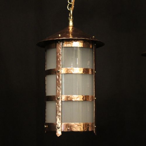 ENGLISH PAIR OF COPPER CONVEX SINGLE LIGHT ANTIQUE LANTERNS - ADDITIONAL PHOTO 2