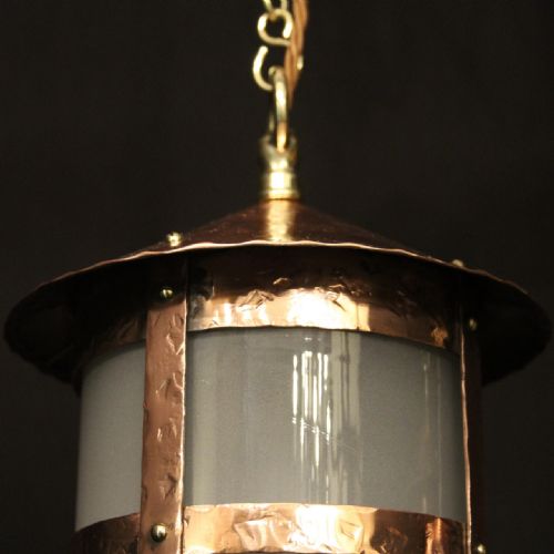 ENGLISH PAIR OF COPPER CONVEX SINGLE LIGHT ANTIQUE LANTERNS - ADDITIONAL PHOTO 3