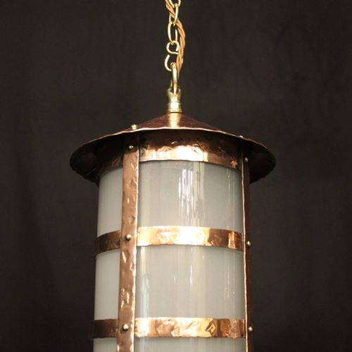 ENGLISH PAIR OF COPPER CONVEX SINGLE LIGHT ANTIQUE LANTERNS - ADDITIONAL PHOTO 4