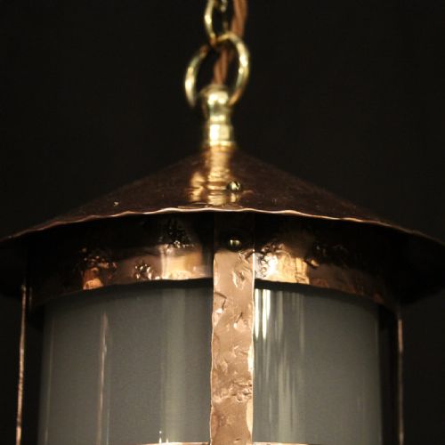 ENGLISH PAIR OF COPPER CONVEX SINGLE LIGHT ANTIQUE LANTERNS - ADDITIONAL PHOTO 8