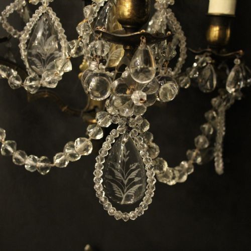 FRENCH SET OF 4 BRONZE CRYSTAL TRIPLE ARM WALL SCONCES - ADDITIONAL PHOTO 3