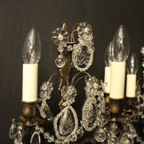 FRENCH SET OF 4 BRONZE CRYSTAL TRIPLE ARM WALL SCONCES - ADDITIONAL PHOTO 7