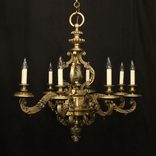 french 19th century large gilded bronze 8 light antique chandelier - CATEGORY: ANTIQUE LIGHTING - DATED 19TH CENTURY