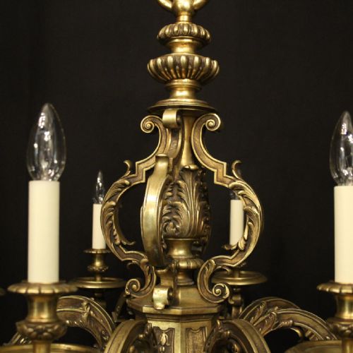 FRENCH 19TH CENTURY LARGE GILDED BRONZE 8 LIGHT ANTIQUE CHANDELIER - ADDITIONAL PHOTO 3
