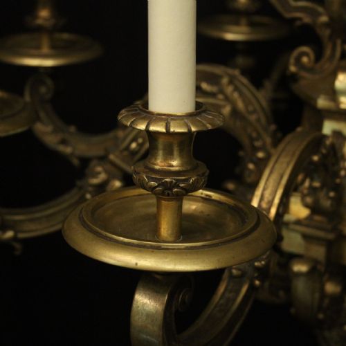 FRENCH 19TH CENTURY LARGE GILDED BRONZE 8 LIGHT ANTIQUE CHANDELIER - ADDITIONAL PHOTO 6