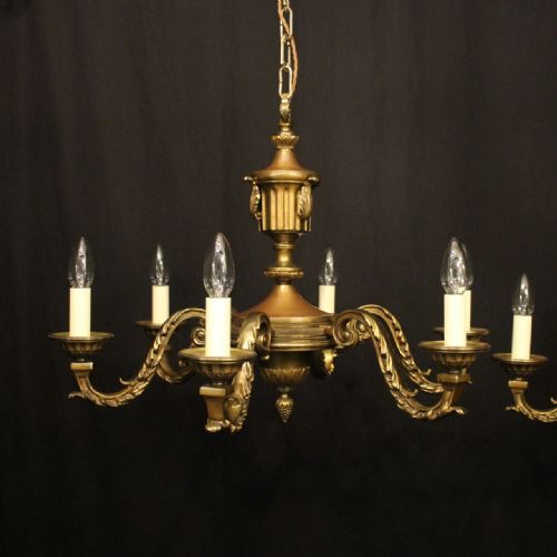 FRENCH PAIR OF GILDED BRONZE 6 LIGHT ANTIQUE CHANDELIERS - ADDITIONAL PHOTO 1