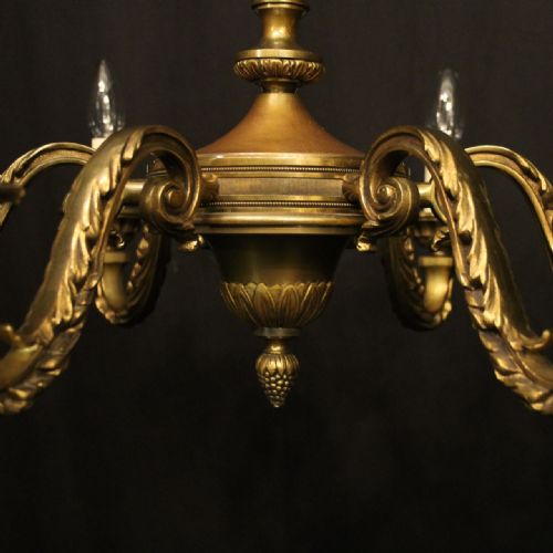 FRENCH PAIR OF GILDED BRONZE 6 LIGHT ANTIQUE CHANDELIERS - ADDITIONAL PHOTO 2