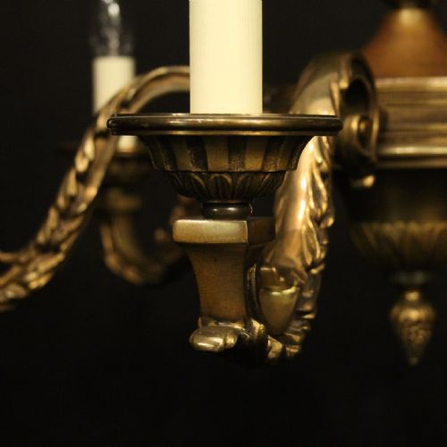 FRENCH PAIR OF GILDED BRONZE 6 LIGHT ANTIQUE CHANDELIERS - ADDITIONAL PHOTO 4