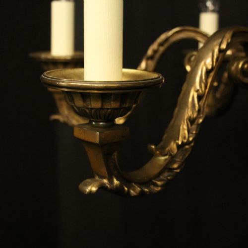 FRENCH PAIR OF GILDED BRONZE 6 LIGHT ANTIQUE CHANDELIERS - ADDITIONAL PHOTO 5