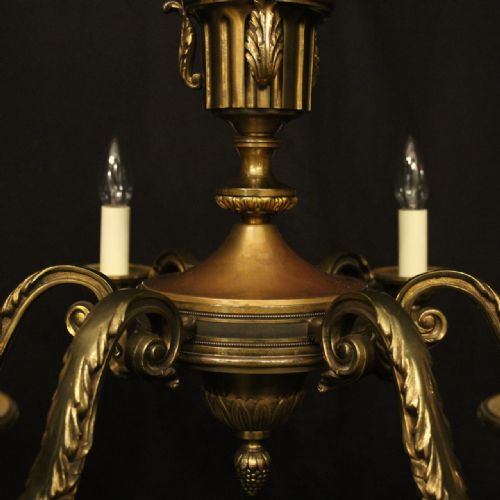 FRENCH PAIR OF GILDED BRONZE 6 LIGHT ANTIQUE CHANDELIERS - ADDITIONAL PHOTO 6