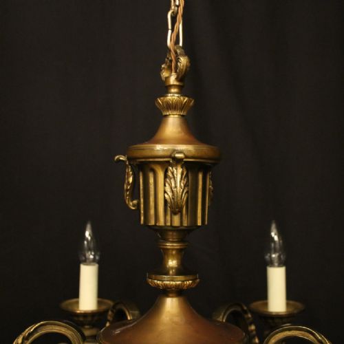 FRENCH PAIR OF GILDED BRONZE 6 LIGHT ANTIQUE CHANDELIERS - ADDITIONAL PHOTO 9