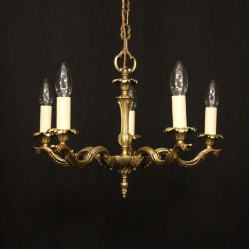 french gilded brass 5 light antique chandelier - CATEGORY: ANTIQUE LIGHTING - DATED 1930