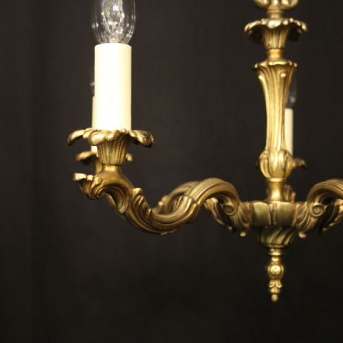 FRENCH GILDED BRASS 5 LIGHT ANTIQUE CHANDELIER - ADDITIONAL PHOTO 1