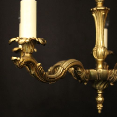FRENCH GILDED BRASS 5 LIGHT ANTIQUE CHANDELIER - ADDITIONAL PHOTO 2
