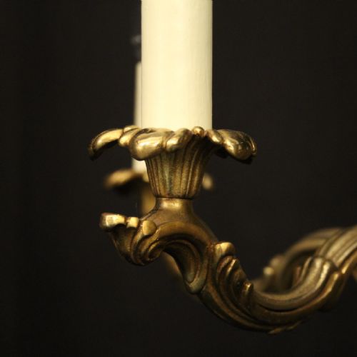 FRENCH GILDED BRASS 5 LIGHT ANTIQUE CHANDELIER - ADDITIONAL PHOTO 3