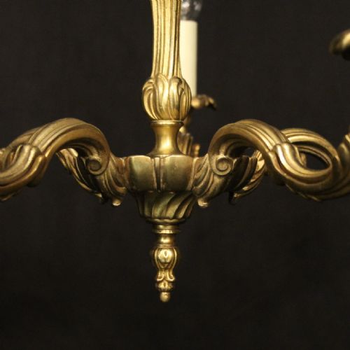 FRENCH GILDED BRASS 5 LIGHT ANTIQUE CHANDELIER - ADDITIONAL PHOTO 4