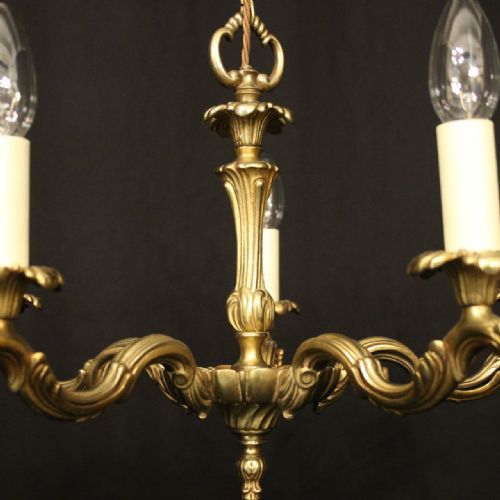FRENCH GILDED BRASS 5 LIGHT ANTIQUE CHANDELIER - ADDITIONAL PHOTO 5