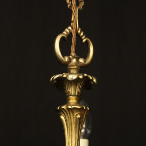 FRENCH GILDED BRASS 5 LIGHT ANTIQUE CHANDELIER - ADDITIONAL PHOTO 7