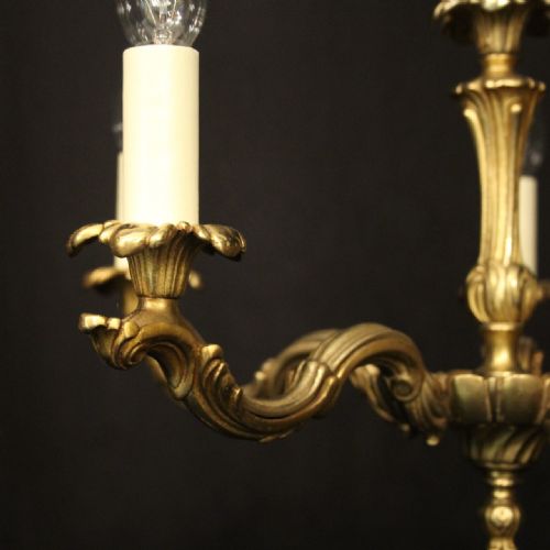 FRENCH GILDED BRASS 5 LIGHT ANTIQUE CHANDELIER - ADDITIONAL PHOTO 8