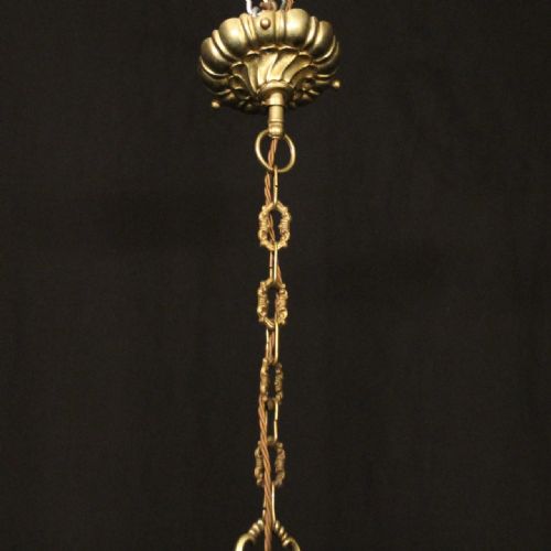 FRENCH GILDED BRASS 5 LIGHT ANTIQUE CHANDELIER - ADDITIONAL PHOTO 9