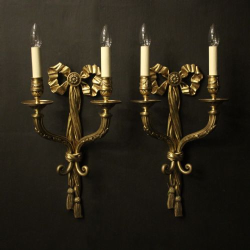 french pair of gilded bronze antique wall sconces - CATEGORY: ANTIQUE LIGHTING - DATED 19TH CENTURY