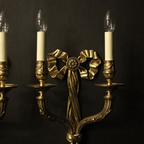 FRENCH PAIR OF GILDED BRONZE ANTIQUE WALL SCONCES - ADDITIONAL PHOTO 2