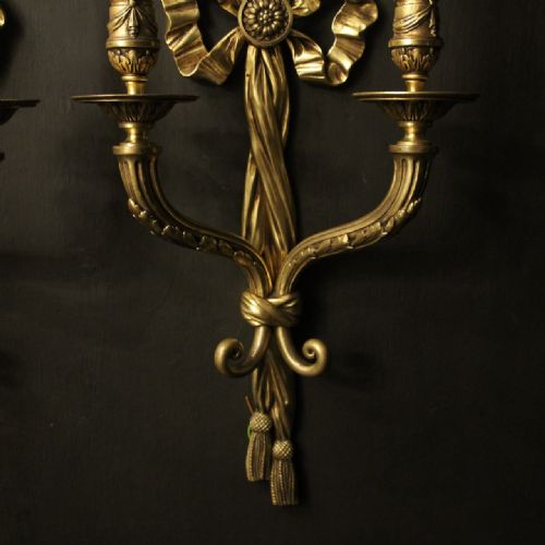 FRENCH PAIR OF GILDED BRONZE ANTIQUE WALL SCONCES - ADDITIONAL PHOTO 6
