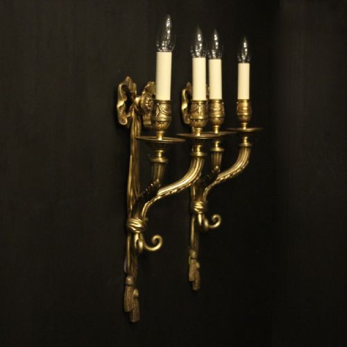 FRENCH PAIR OF GILDED BRONZE ANTIQUE WALL SCONCES - ADDITIONAL PHOTO 9
