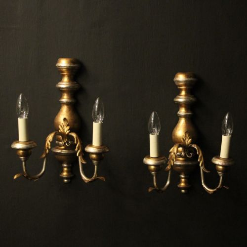 italian pair of silver gilt twin arm wall lights - CATEGORY: ANTIQUE LIGHTING - DATED 1930
