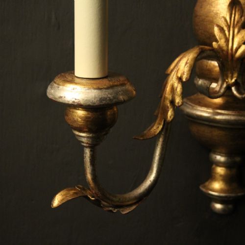 ITALIAN PAIR OF SILVER GILT TWIN ARM WALL LIGHTS - ADDITIONAL PHOTO 3