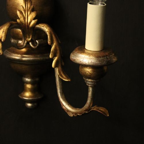 ITALIAN PAIR OF SILVER GILT TWIN ARM WALL LIGHTS - ADDITIONAL PHOTO 4