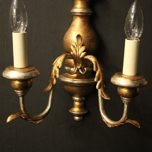 ITALIAN PAIR OF SILVER GILT TWIN ARM WALL LIGHTS - ADDITIONAL PHOTO 5