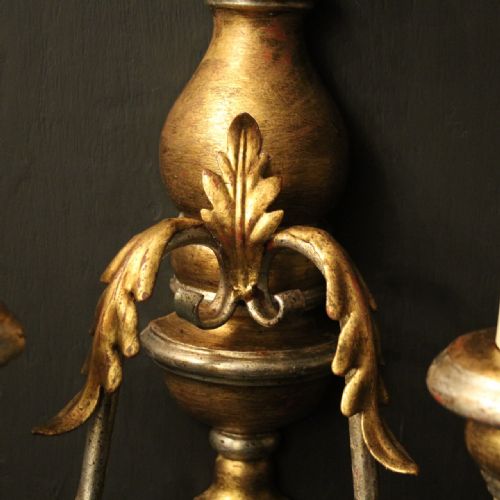 ITALIAN PAIR OF SILVER GILT TWIN ARM WALL LIGHTS - ADDITIONAL PHOTO 6