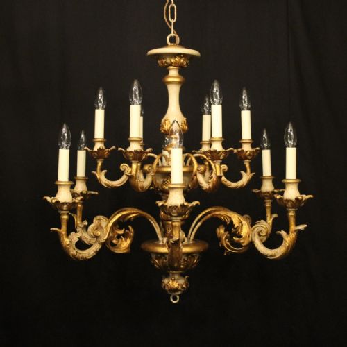 florentine 12 light polychrome wooden chandelier - CATEGORY: ANTIQUE LIGHTING - DATED 1930