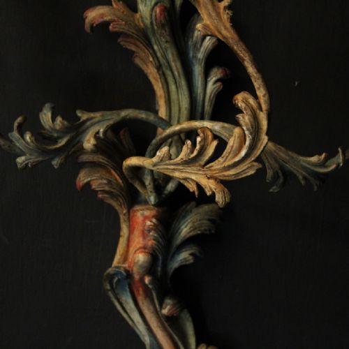 FRENCH LARGE PAIR OF POLYCHROME TRIPLE ARM ANTIQUE WALL LIGHTS - ADDITIONAL PHOTO 8